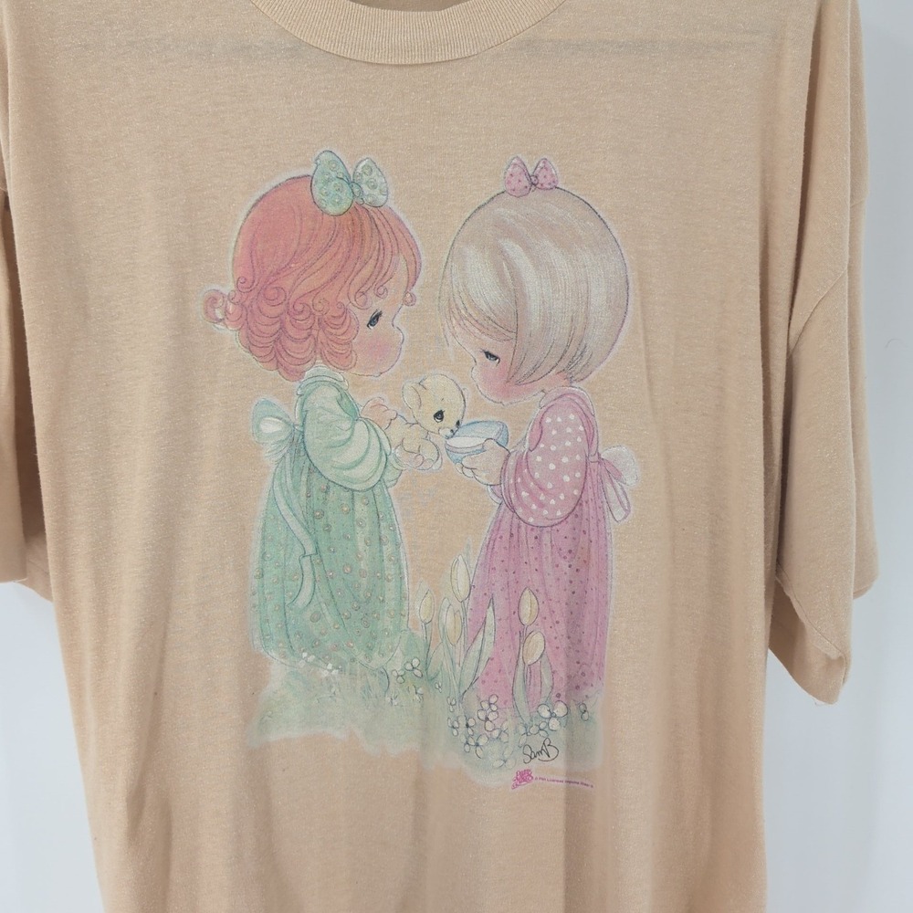 Vintage Platinum USA 80s Round Neck‎ Short Sleeve Graphic T-Shirt Ivory Size 4XL - Picture 2 of 8